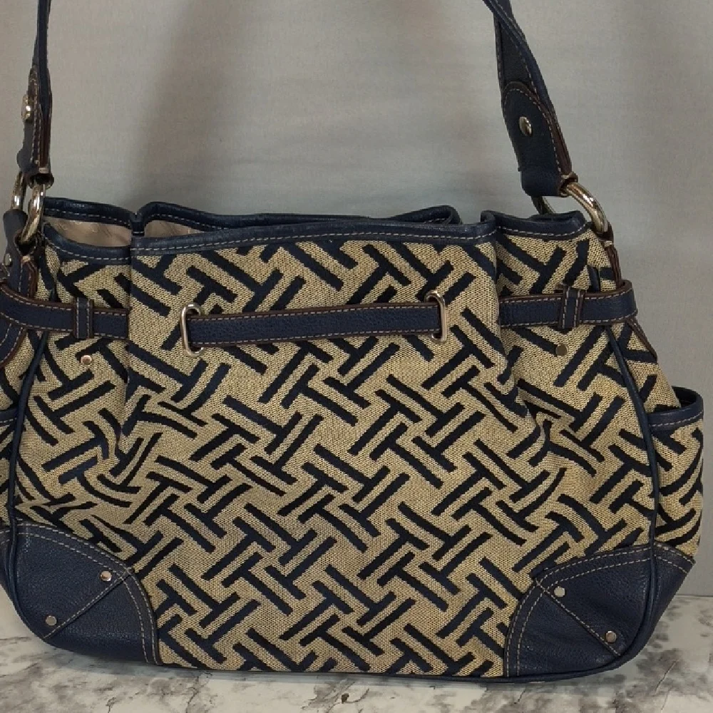 Tignanello Signature Jacquard/Blue leather trim handbag geometric pattern Purse - Picture 2 of 15